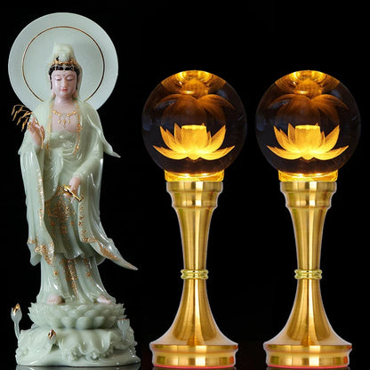 2P # Wholesale Buddhism supply HOME temple altar worship tool crystal GUAN YIN Buddha Lamp God of wealth Light  27cm large