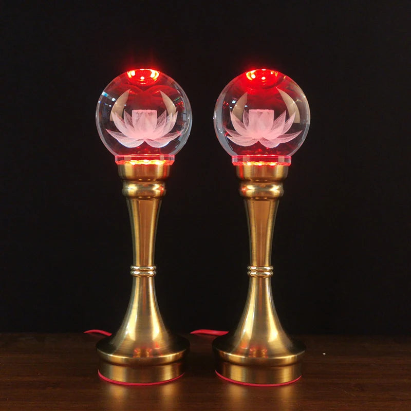 2P # Wholesale Buddhism supply HOME temple altar worship tool crystal GUAN YIN Buddha Lamp God of wealth Light  27cm large