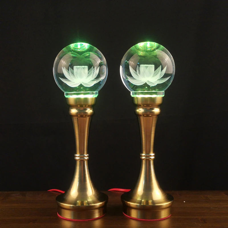 2P # Wholesale Buddhism supply HOME temple altar worship tool crystal GUAN YIN Buddha Lamp God of wealth Light  27cm large
