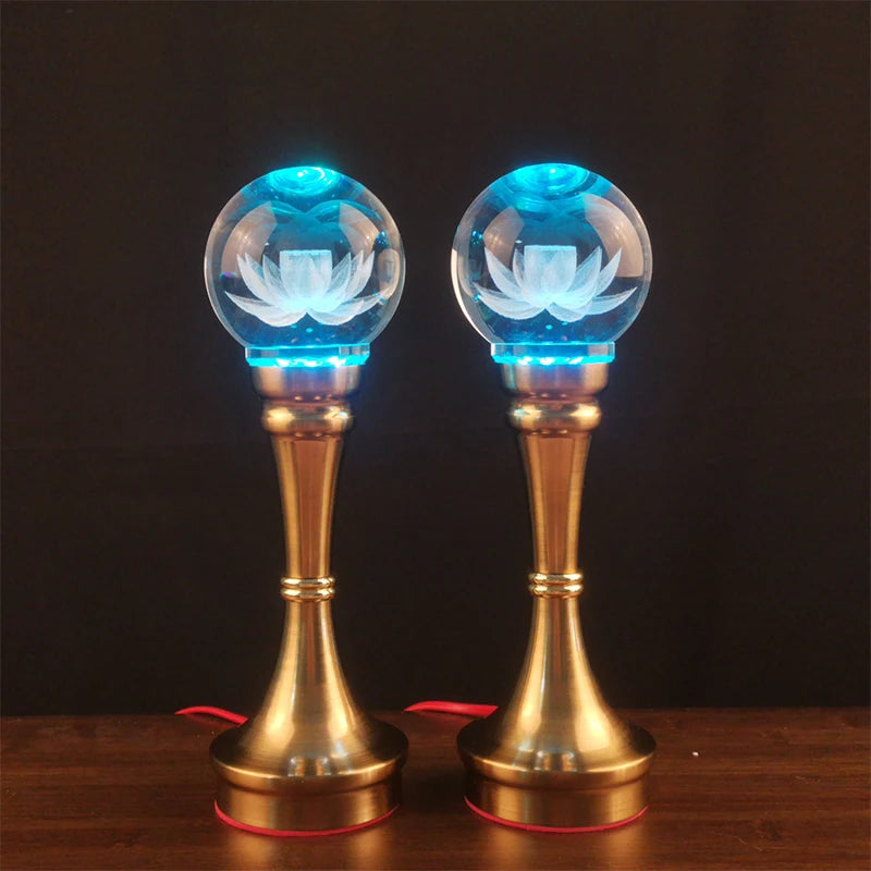 2P # Wholesale Buddhism supply HOME temple altar worship tool crystal GUAN YIN Buddha Lamp God of wealth Light  27cm large