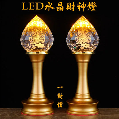 2P # home decor Buddhism supply Shrine altar Worship ZHAO CAI God of wealth Light crystal GUAN GONG TU DI GONG god of earth Lamp