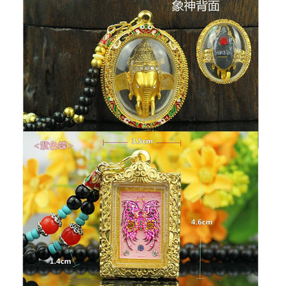 2PCS Asia Thailand Temple effective Amulet Pendant GANESH God of wealth Amulet + Good luck Marriage Butterfly talisman