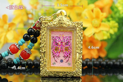 2PCS Asia Thailand Temple effective Amulet Pendant GANESH God of wealth Amulet + Good luck Marriage Butterfly talisman