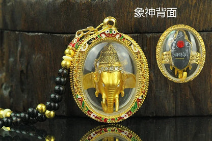 2PCS Asia Thailand Temple effective Amulet Pendant GANESH God of wealth Amulet + Good luck Marriage Butterfly talisman