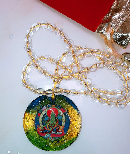 2PCS GOOD Buddhist supplies Greco-Buddhist pocket travel efficacious Mascot Bodhisattva Tara Green Mantra Crystal Pendant Amulet