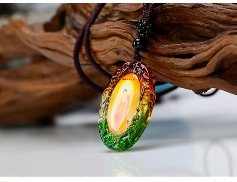 2PCS GOOD  Buddhist supplies Greco-Buddhist pocket travel efficacious Mascot # Namo Amitabha Buddha Crystal Pendant Amulet