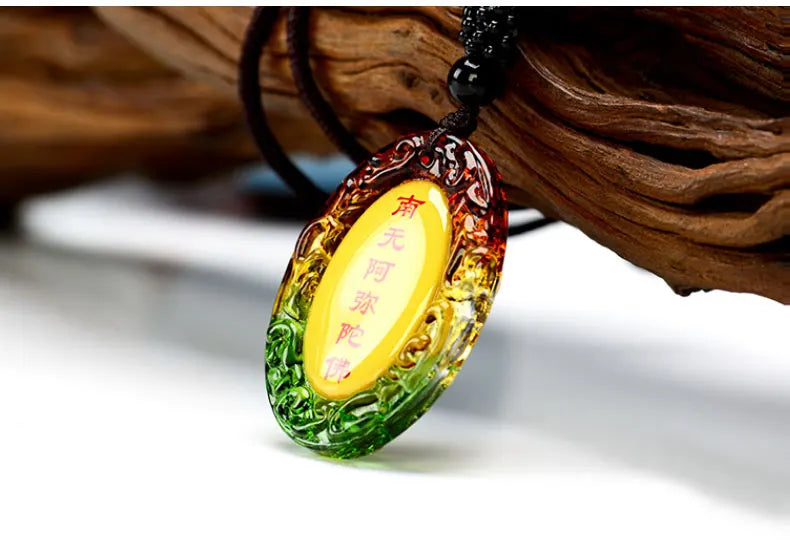 2PCS GOOD  Buddhist supplies Greco-Buddhist pocket travel efficacious Mascot # Namo Amitabha Buddha Crystal Pendant Amulet