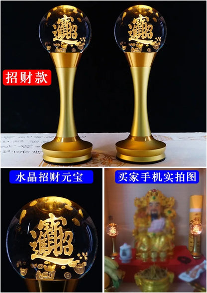 2PCS HOME shrine Altar supply worship God of wealth crystal Lights home decor GUAN GONG TU DI GONG Lamp sacrificial offering