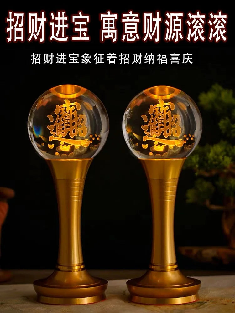 2PCS HOME shrine Altar supply worship God of wealth crystal Lights home decor GUAN GONG TU DI GONG Lamp sacrificial offering