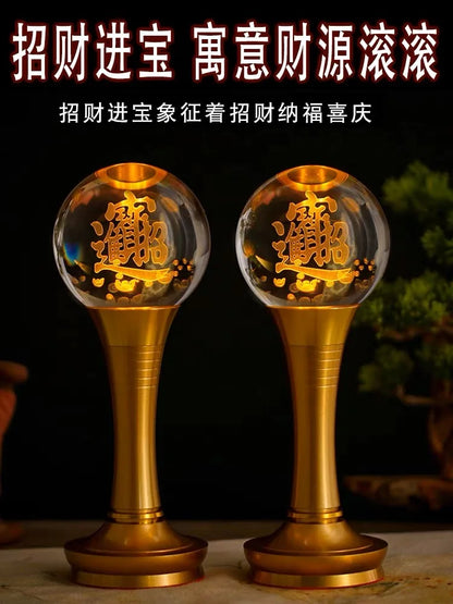 2PCS HOME shrine Altar supply worship God of wealth crystal Lights home decor GUAN GONG TU DI GONG Lamp sacrificial offering