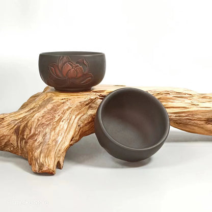 2PCS Homelike Chinese Jianshui Purple Clay Handmade  Carving Cup Tea Ceremony Ceramic Tea  TeaCups  Kung Fu Tea Set Drinkware