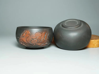 2PCS Homelike Chinese Jianshui Purple Clay Handmade  Carving Cup Tea Ceremony Ceramic Tea  TeaCups  Kung Fu Tea Set Drinkware