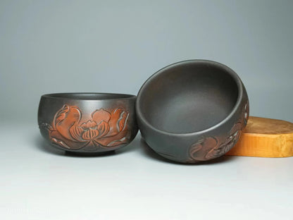 2PCS Homelike Chinese Jianshui Purple Clay Handmade  Carving Cup Tea Ceremony Ceramic Tea  TeaCups  Kung Fu Tea Set Drinkware