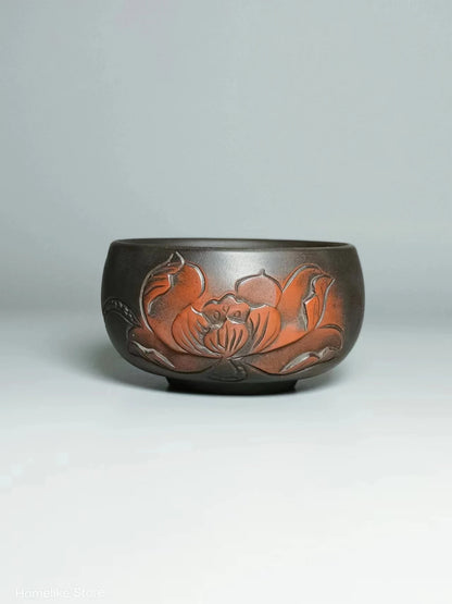 2PCS Homelike Chinese Jianshui Purple Clay Handmade  Carving Cup Tea Ceremony Ceramic Tea  TeaCups  Kung Fu Tea Set Drinkware