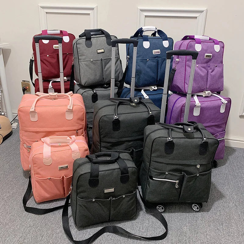 2PCS/SET Wheeled bag Women travel Backpack girl wheels trolley bags large capacity Boarding bag Travel Luggage Suitcase Bag 2022