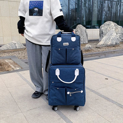 2PCS/SET Wheeled bag Women travel Backpack girl wheels trolley bags large capacity Boarding bag Travel Luggage Suitcase Bag 2022