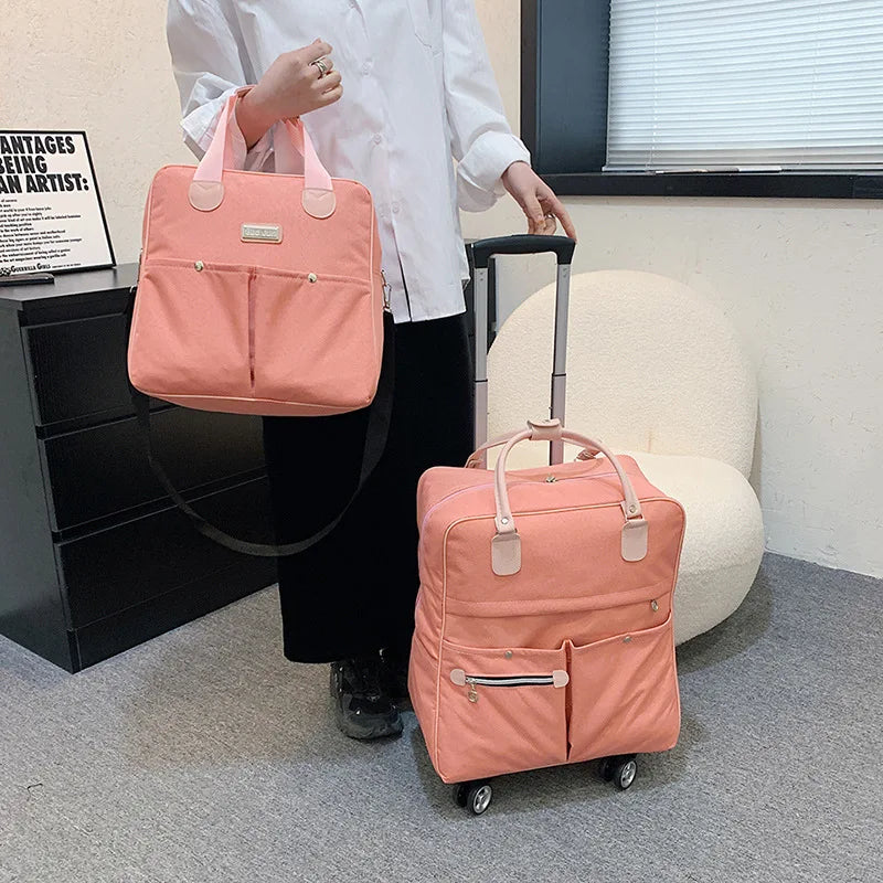 2PCS/SET Wheeled bag Women travel Backpack girl wheels trolley bags large capacity Boarding bag Travel Luggage Suitcase Bag 2022