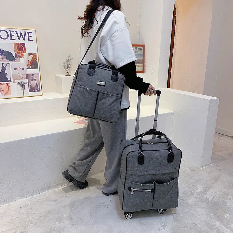 2PCS/SET Wheeled bag Women travel Backpack girl wheels trolley bags large capacity Boarding bag Travel Luggage Suitcase Bag 2022
