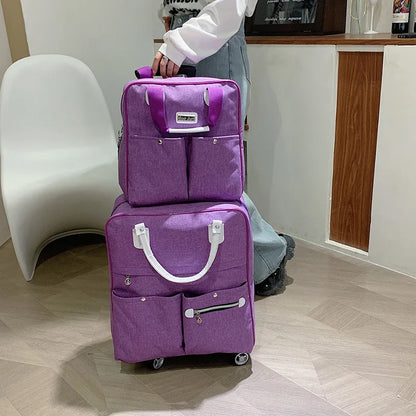 2PCS/SET Wheeled bag Women travel Backpack girl wheels trolley bags large capacity Boarding bag Travel Luggage Suitcase Bag 2022