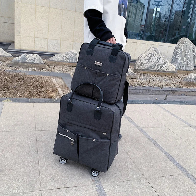 2PCS/SET Wheeled bag Women travel Backpack girl wheels trolley bags large capacity Boarding bag Travel Luggage Suitcase Bag 2022