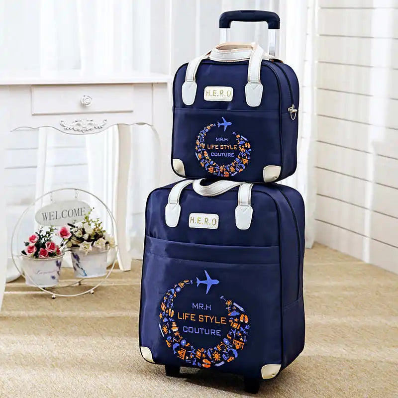 2PCS/SET Wheeled bag  travel Women travel Handbag wheels trolley bags large capacity Boarding bag Travel Luggage Suitcase Bag