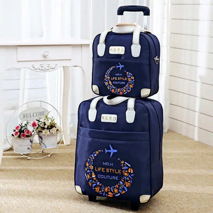 2PCS/SET Wheeled bag  travel Women travel Handbag wheels trolley bags large capacity Boarding bag Travel Luggage Suitcase Bag