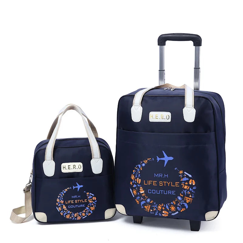2PCS/SET Wheeled bag  travel Women travel Handbag wheels trolley bags large capacity Boarding bag Travel Luggage Suitcase Bag