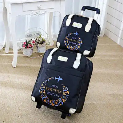 2PCS/SET Wheeled bag  travel Women travel Handbag wheels trolley bags large capacity Boarding bag Travel Luggage Suitcase Bag