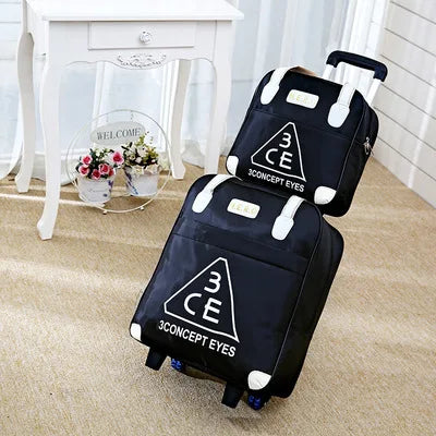 2PCS/SET Wheeled bag  travel Women travel Handbag wheels trolley bags large capacity Boarding bag Travel Luggage Suitcase Bag