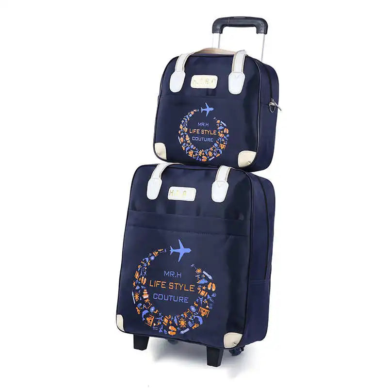 2PCS/SET Wheeled bag  travel Women travel Handbag wheels trolley bags large capacity Boarding bag Travel Luggage Suitcase Bag