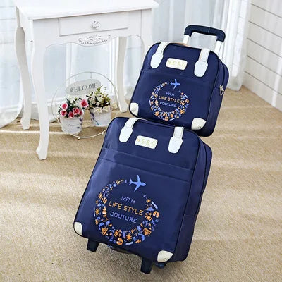 2PCS/SET Wheeled bag  travel Women travel Handbag wheels trolley bags large capacity Boarding bag Travel Luggage Suitcase Bag