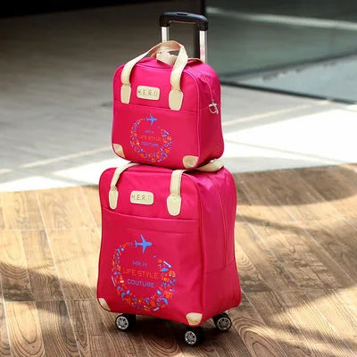 2PCS/SET Wheeled bag  travel Women travel Handbag wheels trolley bags large capacity Boarding bag Travel Luggage Suitcase Bag