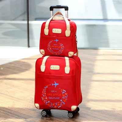 2PCS/SET Wheeled bag  travel Women travel Handbag wheels trolley bags large capacity Boarding bag Travel Luggage Suitcase Bag