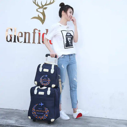 2PCS/SET Wheeled bag  travel Women travel Handbag wheels trolley bags large capacity Boarding bag Travel Luggage Suitcase Bag
