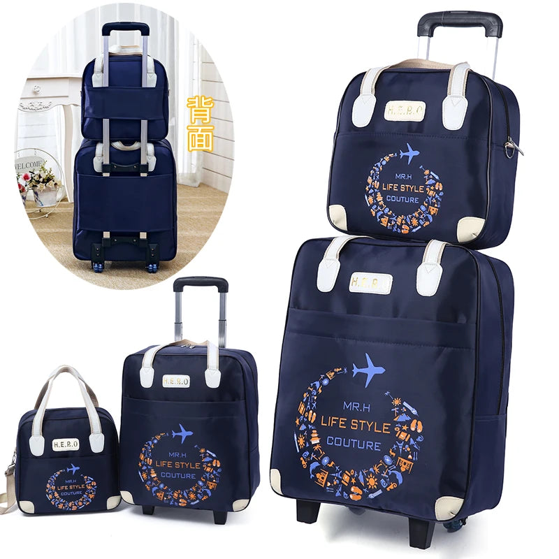 2PCS/SET Wheeled bag  travel Women travel Handbag wheels trolley bags large capacity Boarding bag Travel Luggage Suitcase Bag