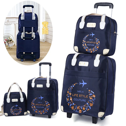 2PCS/SET Wheeled bag  travel Women travel Handbag wheels trolley bags large capacity Boarding bag Travel Luggage Suitcase Bag