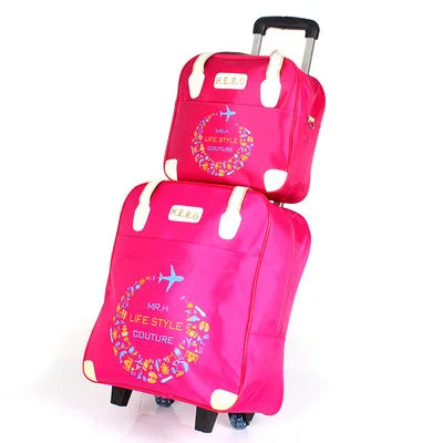 2PCS/SET Wheeled bag  travel Women travel Handbag wheels trolley bags large capacity Boarding bag Travel Luggage Suitcase Bag