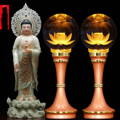 2PCS Wholesale Buddhism supply HOME temple altar Buddhist worship tool 7 COLOR crystal Buddha Gods Lamp Light  27cm large