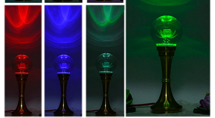 2PCS Wholesale Buddhism supply HOME temple altar Buddhist worship tool 7 COLOR crystal Buddha Gods Lamp Light  27cm large