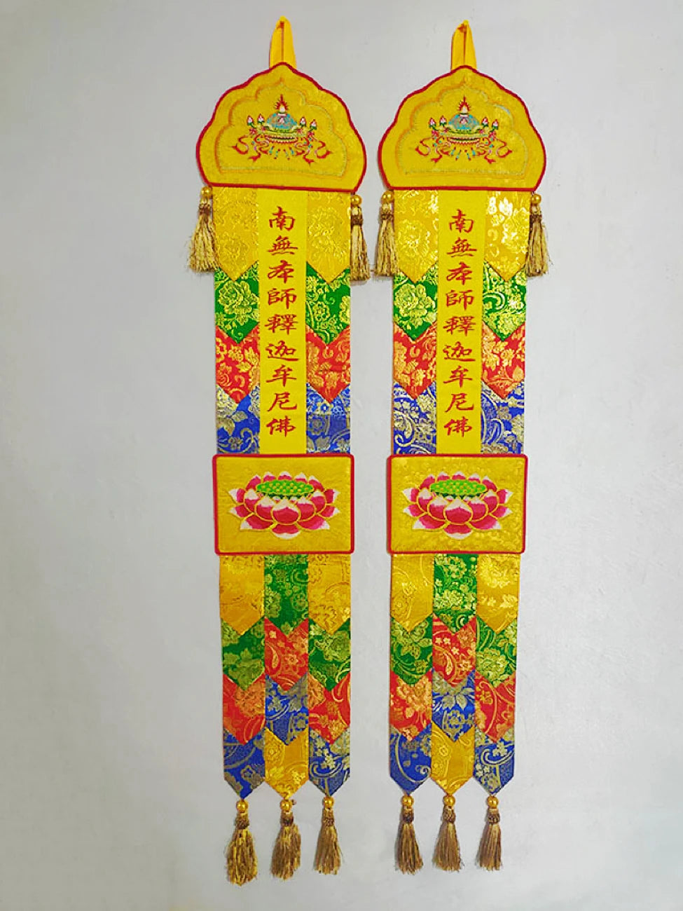 2PCS Wholesale Buddhist supplies Temple Altar Embroidery Auspicious buddha Bodhisattva Wall hang Sutra banner Prayer flag FOPAN