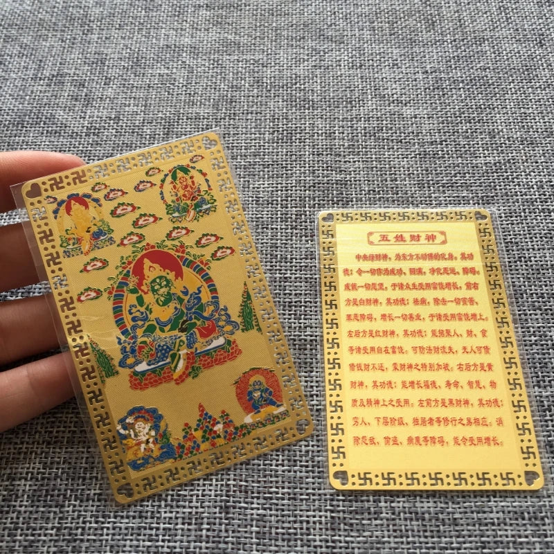 2PCS Yellow Jambhala fortune god Buddha Om mani padme hum Crystal Pendant Amulet + 3PCS multipurpose buddha talisman Golden Card