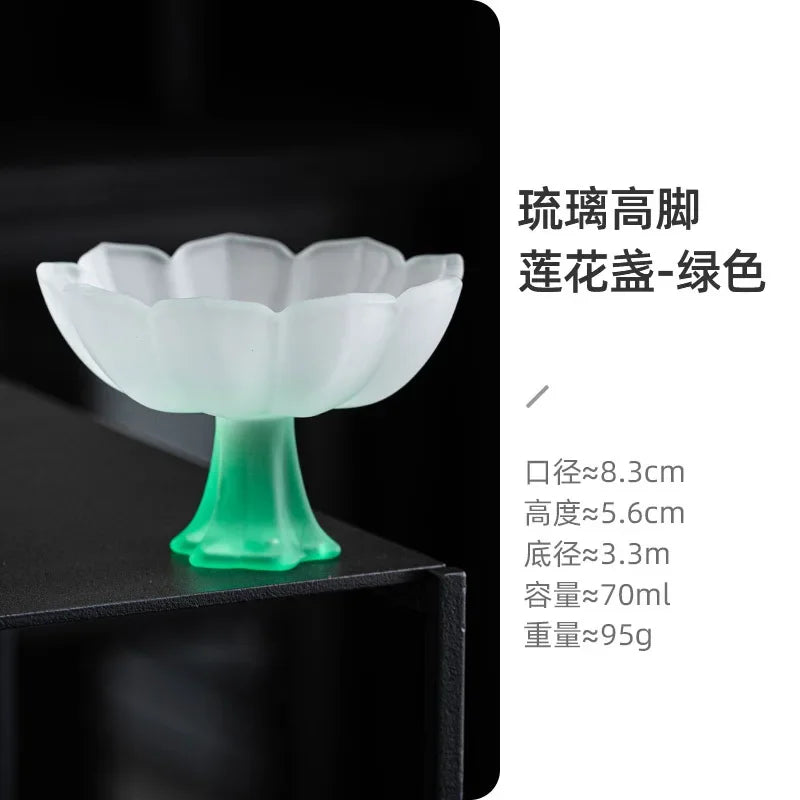 2Pc/Set Chinese Style Creativity Glass Lotus Master Cups Handmade Sample Tea Cup Tea Maker High Foot Cup Kung Fu Teaware Gifts