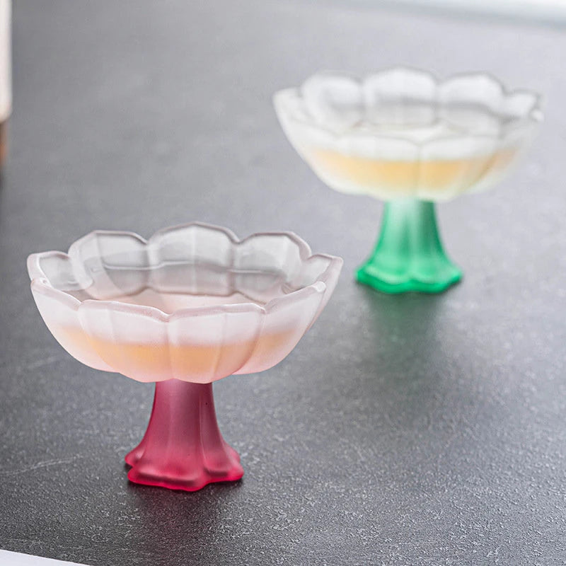 2Pc/Set Chinese Style Creativity Glass Lotus Master Cups Handmade Sample Tea Cup Tea Maker High Foot Cup Kung Fu Teaware Gifts