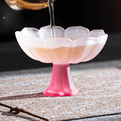 2Pc/Set Chinese Style Creativity Glass Lotus Master Cups Handmade Sample Tea Cup Tea Maker High Foot Cup Kung Fu Teaware Gifts