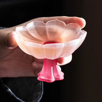 2Pc/Set Chinese Style Creativity Glass Lotus Master Cups Handmade Sample Tea Cup Tea Maker High Foot Cup Kung Fu Teaware Gifts