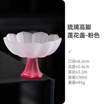 2Pc/Set Chinese Style Creativity Glass Lotus Master Cups Handmade Sample Tea Cup Tea Maker High Foot Cup Kung Fu Teaware Gifts