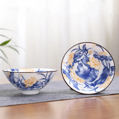2Pcs Chinese Blue and White Porcelain Cone Teacup Hand-Painted Ceramic Tea Bowl Travel Portable Tea Set Supplies Tea Cup 70ml