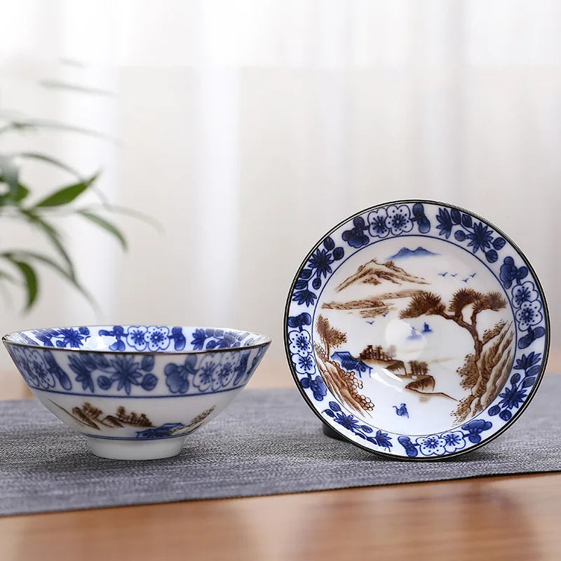 2Pcs Chinese Blue and White Porcelain Cone Teacup Hand-Painted Ceramic Tea Bowl Travel Portable Tea Set Supplies Tea Cup 70ml