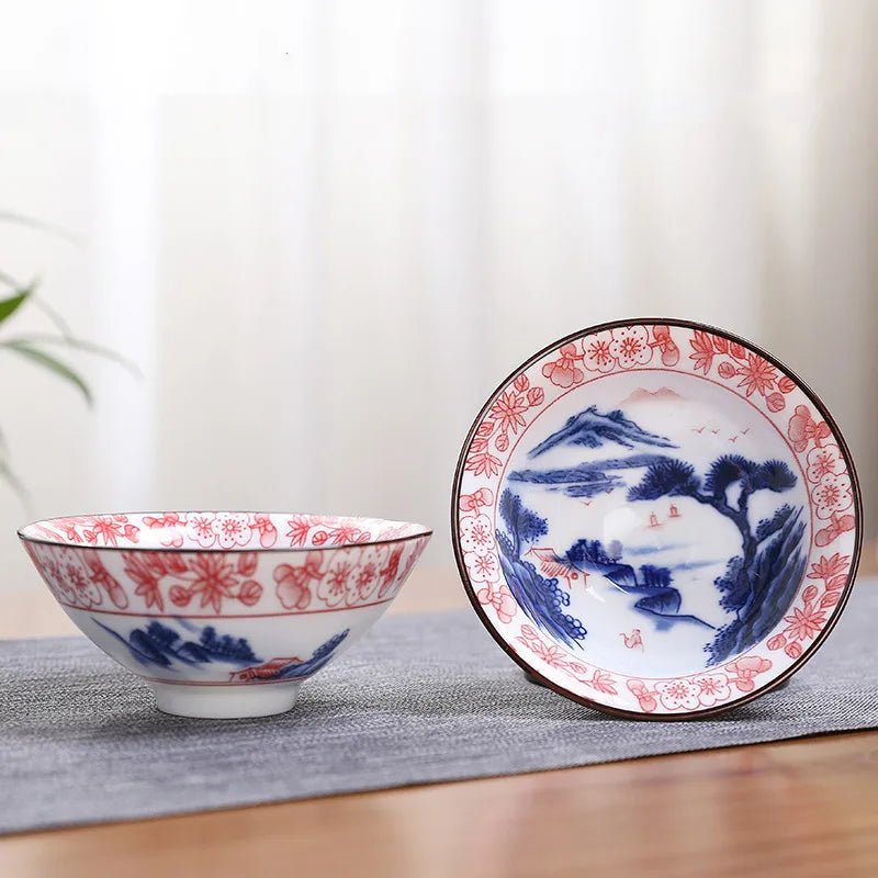 2Pcs Chinese Blue and White Porcelain Cone Teacup Hand-Painted Ceramic Tea Bowl Travel Portable Tea Set Supplies Tea Cup 70ml