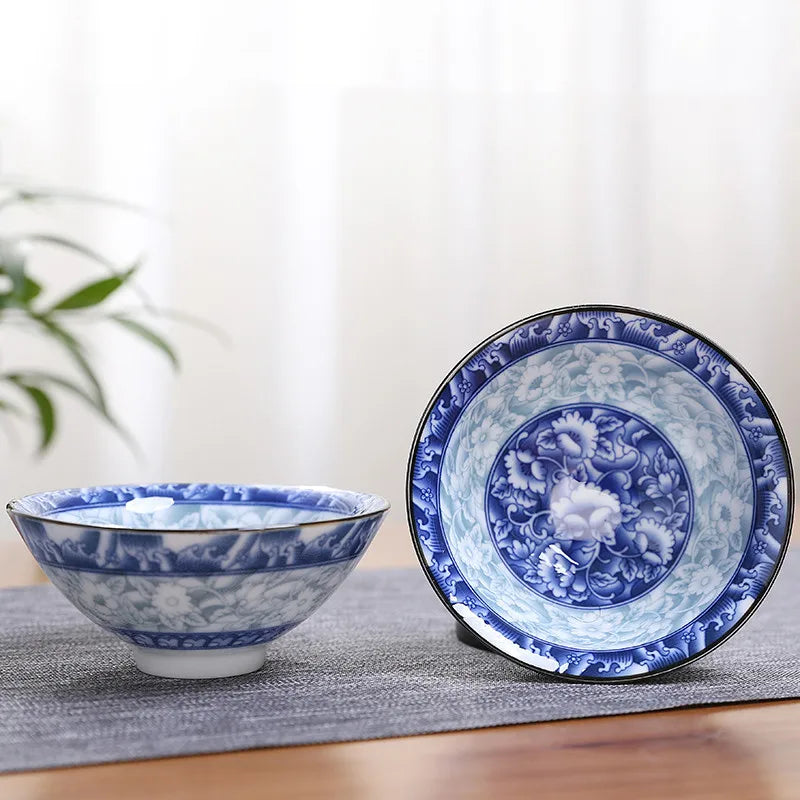 2Pcs Chinese Blue and White Porcelain Cone Teacup Hand-Painted Ceramic Tea Bowl Travel Portable Tea Set Supplies Tea Cup 70ml